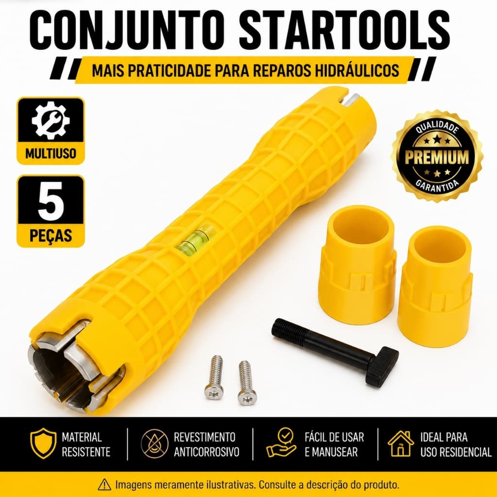 Chave Multiuso Hidráulica STARTOOLS 5 Peças Ajustável Para Instalação De Torneiras E Tubulações