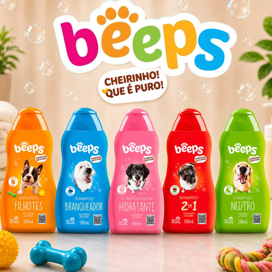 Shampoo Beeps 500ML Branqueador Beeps Neutro Beeps Condicionador Beeps Melancia Shampoo Caes e Gatos