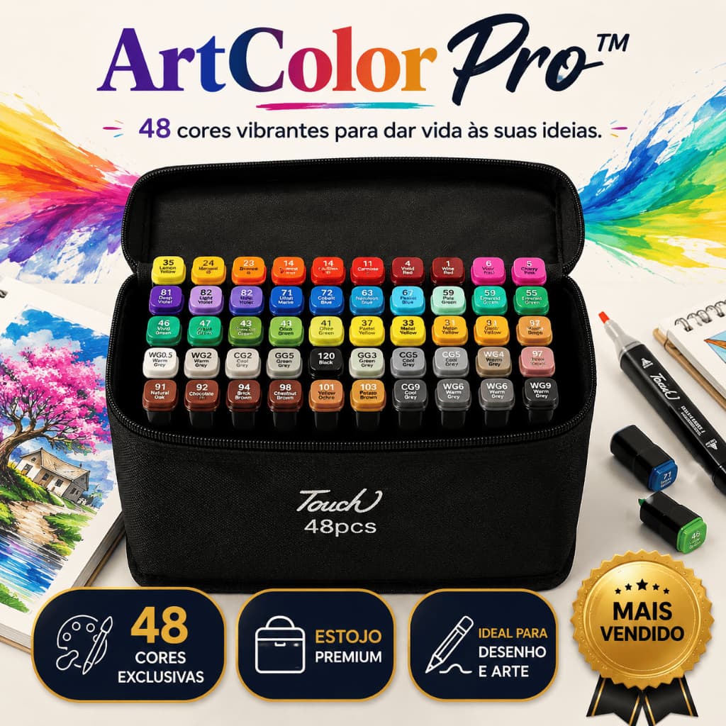 ArtColor Pro™ Kit 48 Canetas Hidrográficas Profissionais Com Estojo Premium