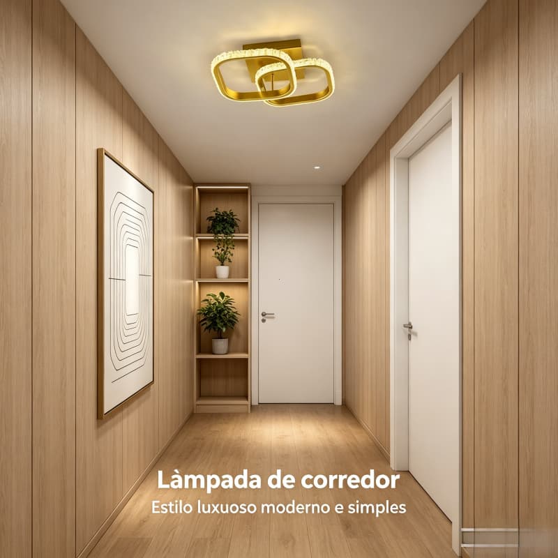 Luminária luxo para hall de entrada, estrutura em ouro com cristais, iluminação suave decoração moderna