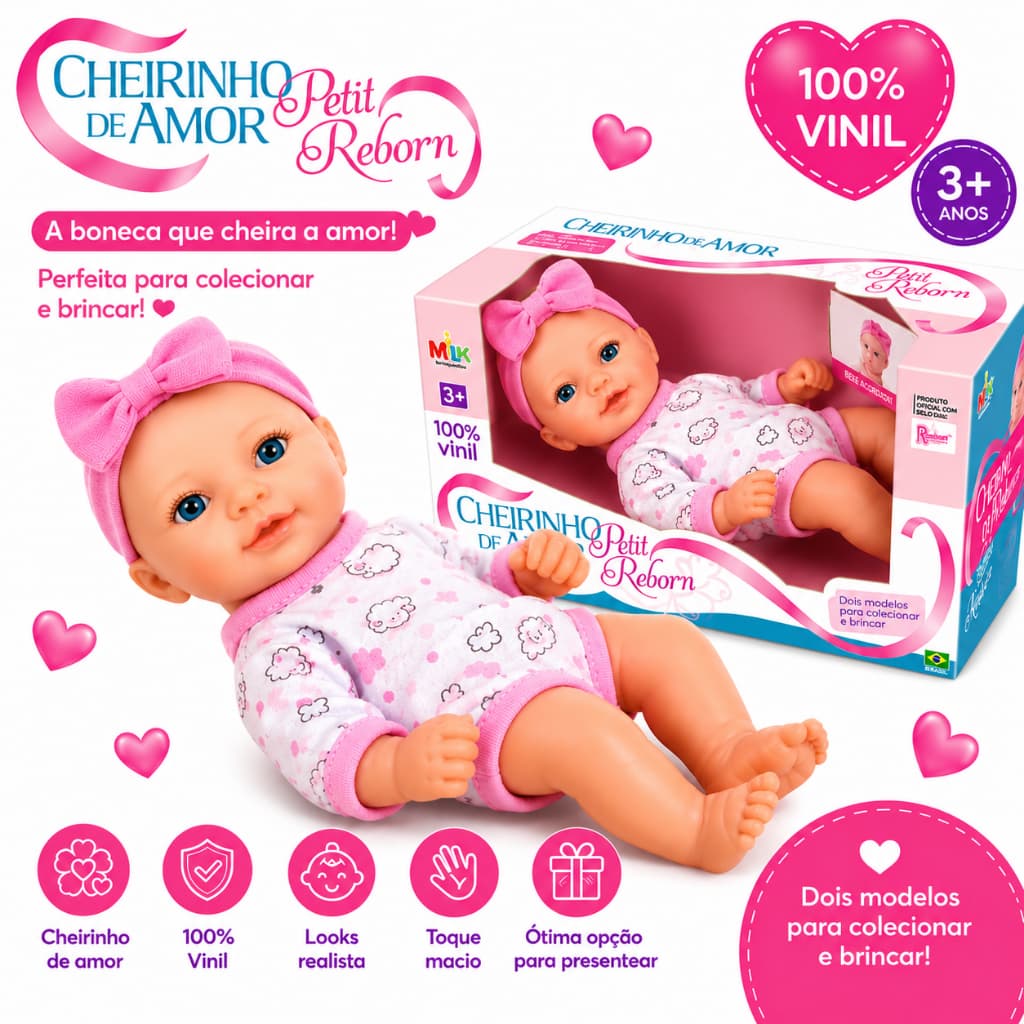 Boneca Bebê Cheirinho De Amor Petit Reborn Acordada - Milk -