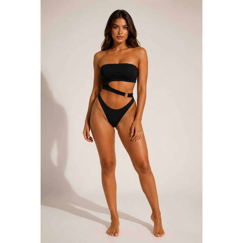 Biquíni Maiô  body tomara que caia barriga de fora argola