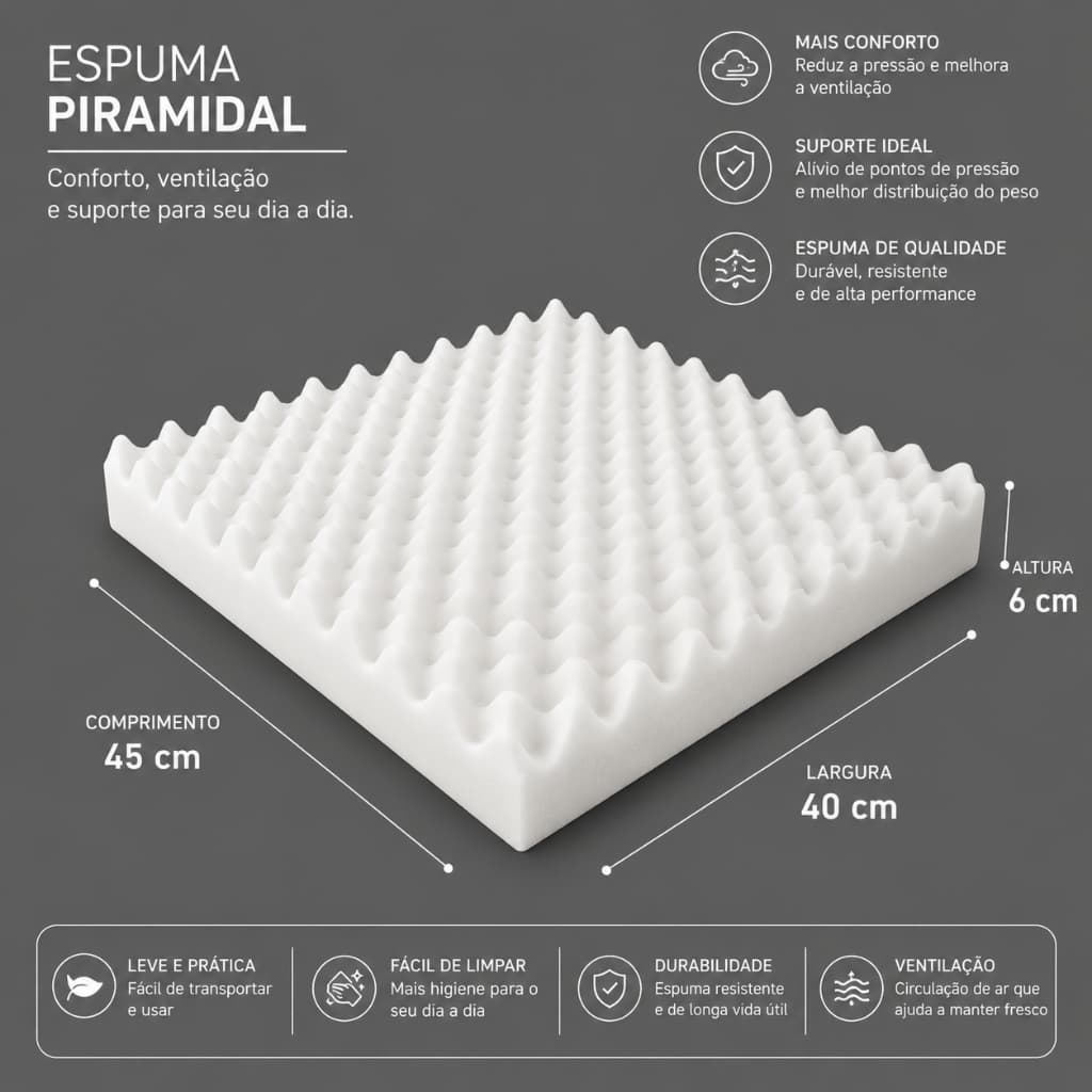 Almofada Espuma Casca De Ovo anti escaras - Densidade D28 - 45x40x6cm