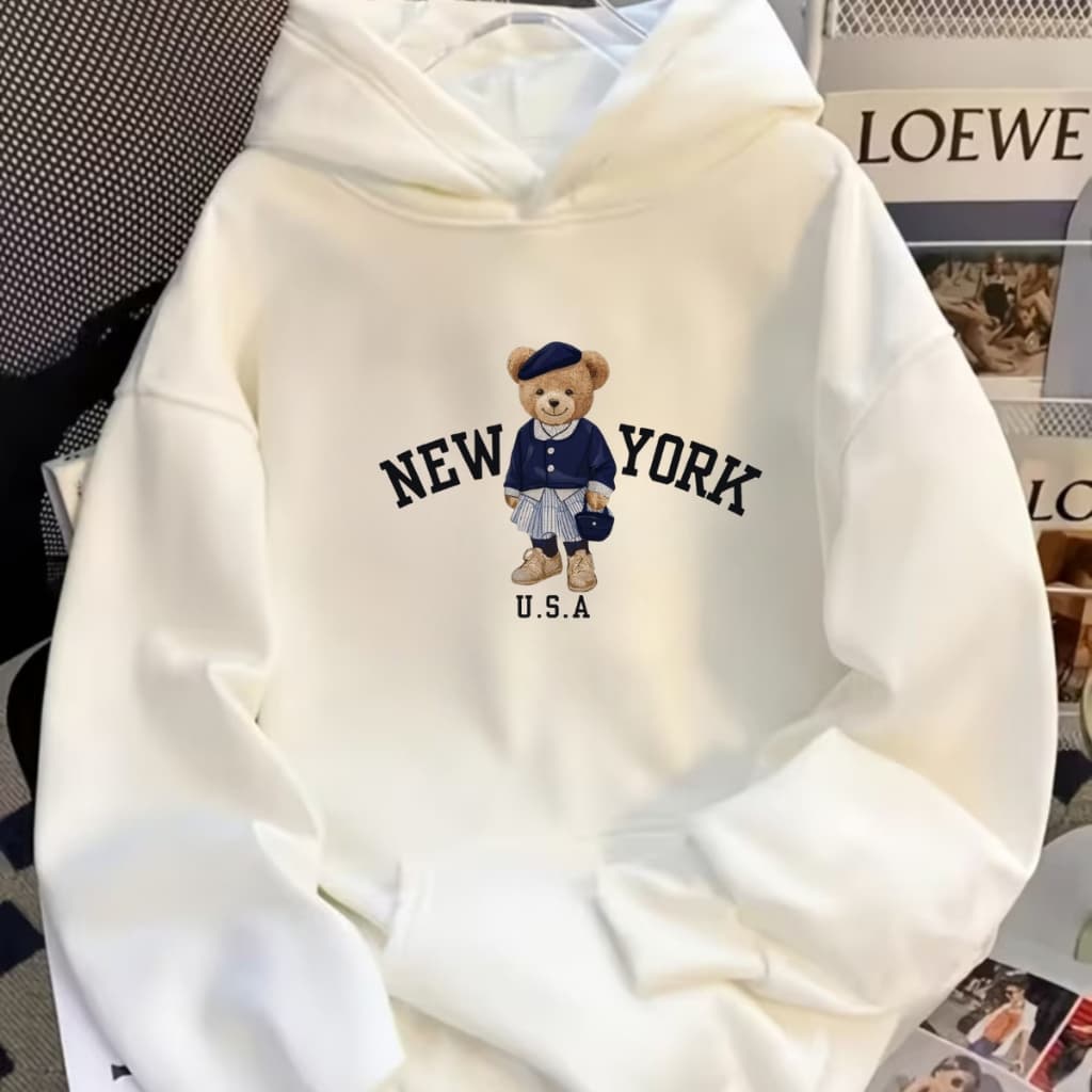 Blusa de Frio Moletom Feminino Masculino Casaco de Inverno Casaco de Frio Moletom Branco Blusão Suéter Quente Ursinho