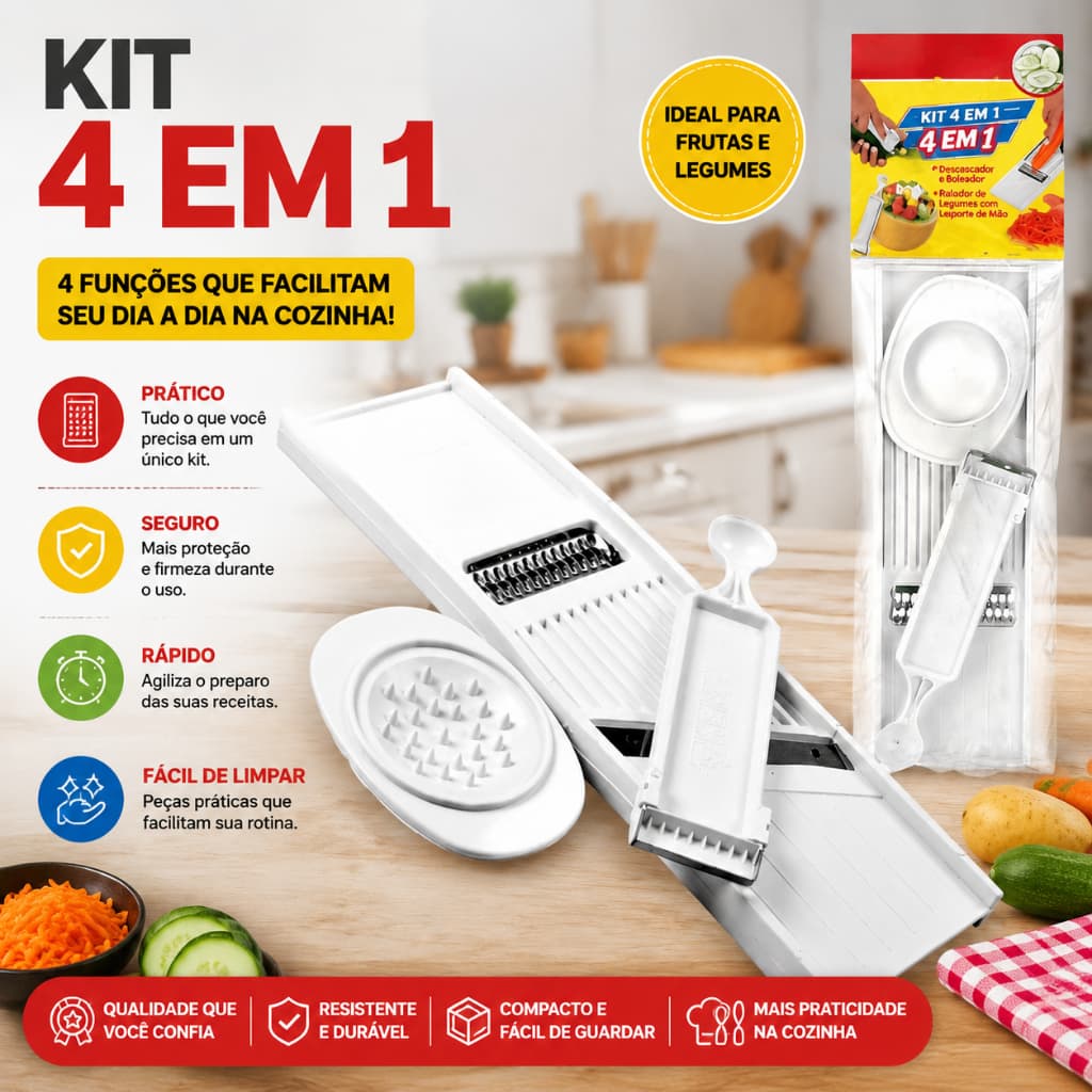 Kit 4 em 1 Descascador de Legumes Verduras e Boleador de Frutas Decorador