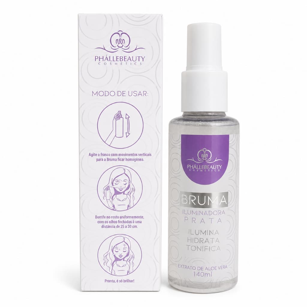 Bruma Iluminadora Phallebeauty | Fixador de Maquiagem, Efeito Glow, Hidratação e Pele Radiante