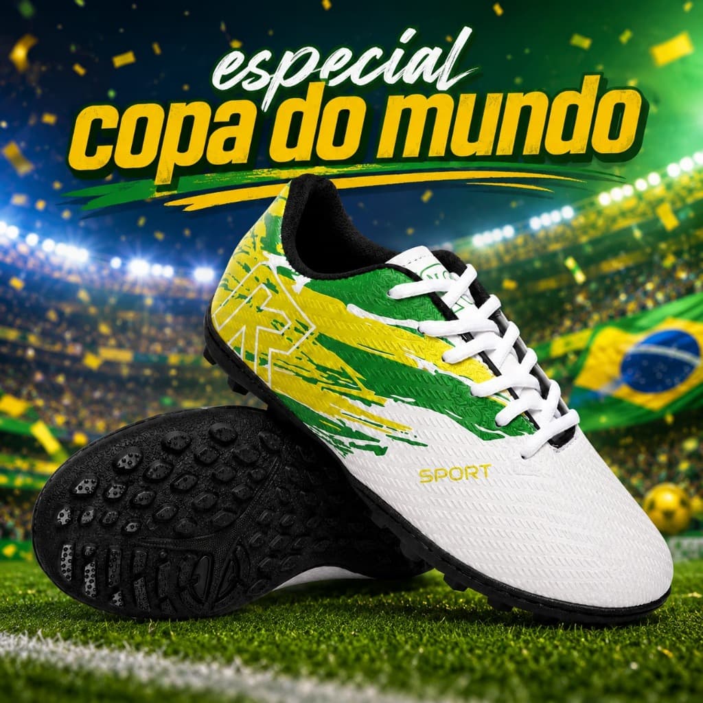 Chuteira Masculino Copa Do Mundo Brasil  Society Esportiva Com Solado Costurado Confortável - RK05