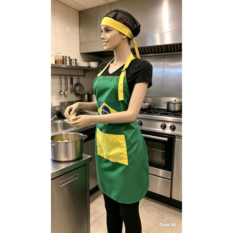 avental do brasil kit -confortável com bolso e touca de cozinha