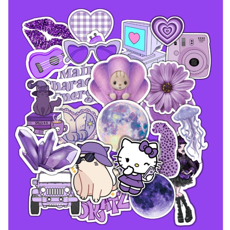 Pac Adesivos Variados - Purple Aesthetic Para Colagem e Personalização Kindle Recortes