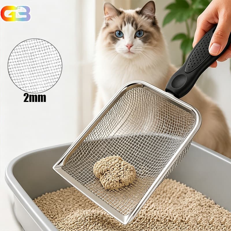 Pá Higiênica para Gatos Aço Inox Durável – Peneira Coletora de Areia Rápida e Fácil Limpeza XK-CZ