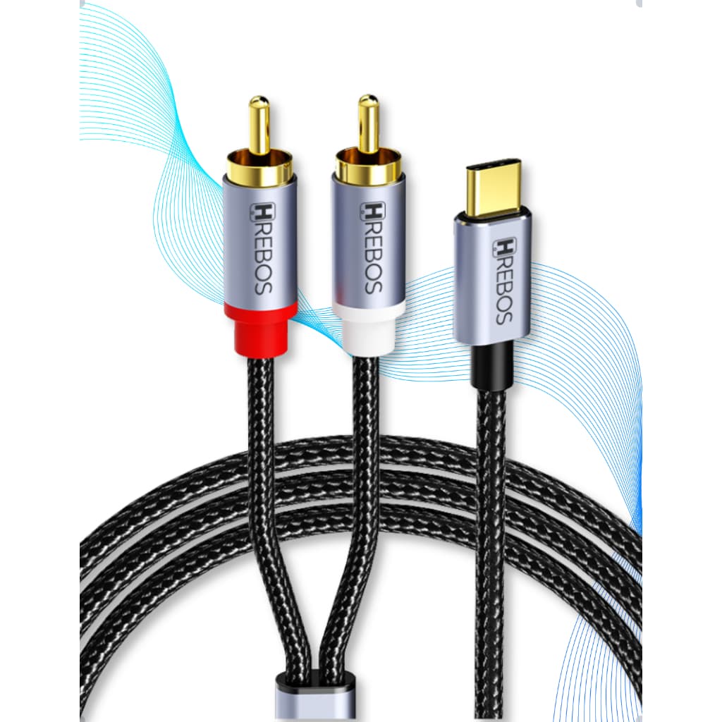 Cabo de Áudio Tipo C x RCA Macho L+R 1 Metro - Auxiliar Celular Notebook Smartphone Tablet Adaptador