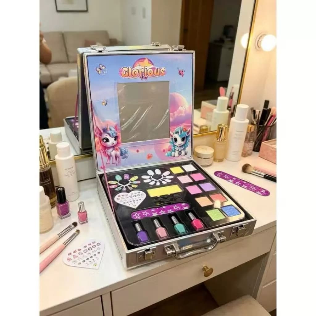 Kit Maquiagem Infantil Unicórnio Completo Maleta de Beleza com Esmalte Lavável Presente Menina