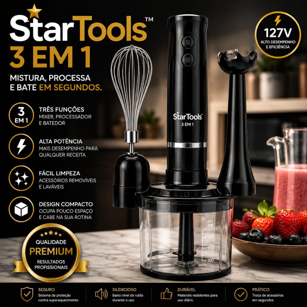 Kit Mixer Processador Batedor Alimentos 3 Em 1 Pratico Compacto 127v Sortido