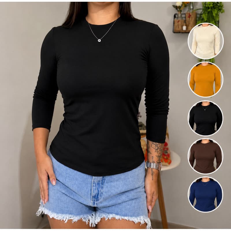 Blusa Cacharrel Feminina Manga Longa Gola Média Segunda Pele Inverno Viscolycra