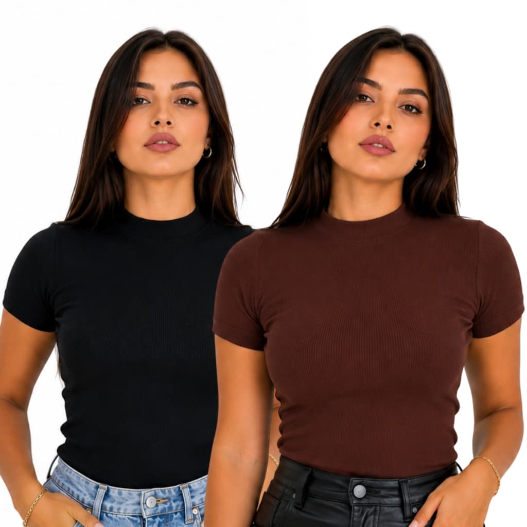 Kit 2 Blusa Básica Ribana Canelado Premium Casual Moda Gringa Basico Camiseta T-Shirt