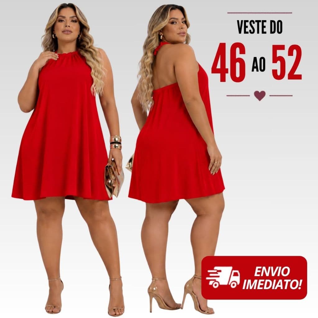 Vestido Plus Size Feminino Gola Alta Curto Elegante Confortável Casual Verão G1 G2 G3