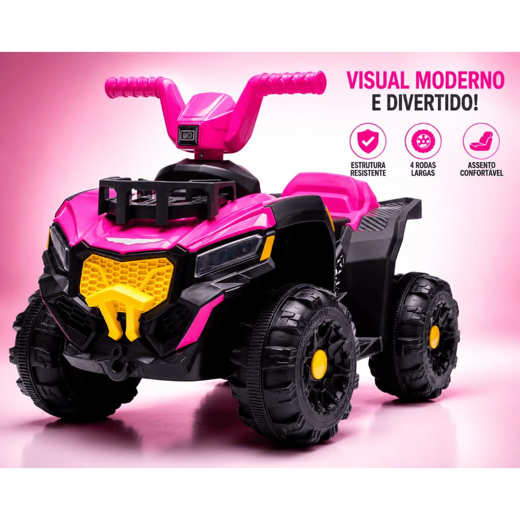 Quadriciclo Elétrico Infantil Rosa 4 Rodas Moto Infantil Com Carregador Até 25kg