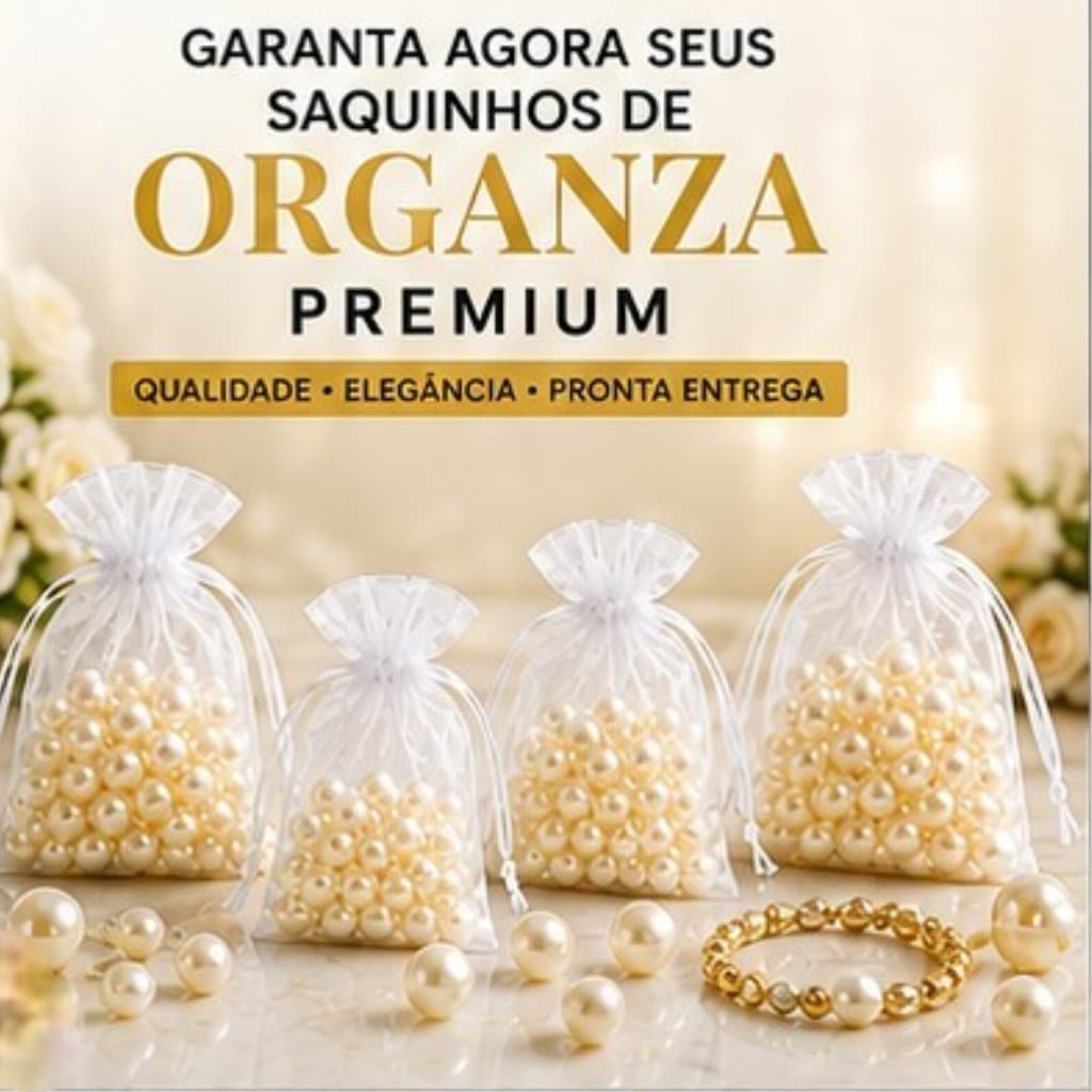 Kit 10/25/50/100 Saquinhos organza 7x9 9x12 10x15 13X18 Tule Branco Lembrancinha Festa