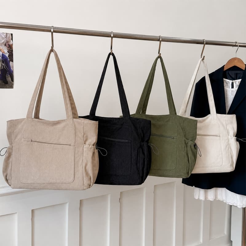 Bolsa Tote Feminina De Veludo Cotelê Grande Capacidade Ombro Sacola Shopper Bag Casual Universitária Trabalho