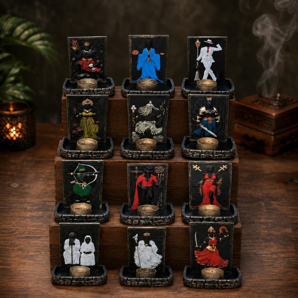 Altar Painel Orixás Altar Orixás Incensário Ou Porta Vela Em Resina 17cm + Caixa De Incenso Umbanda Candomblé Congá