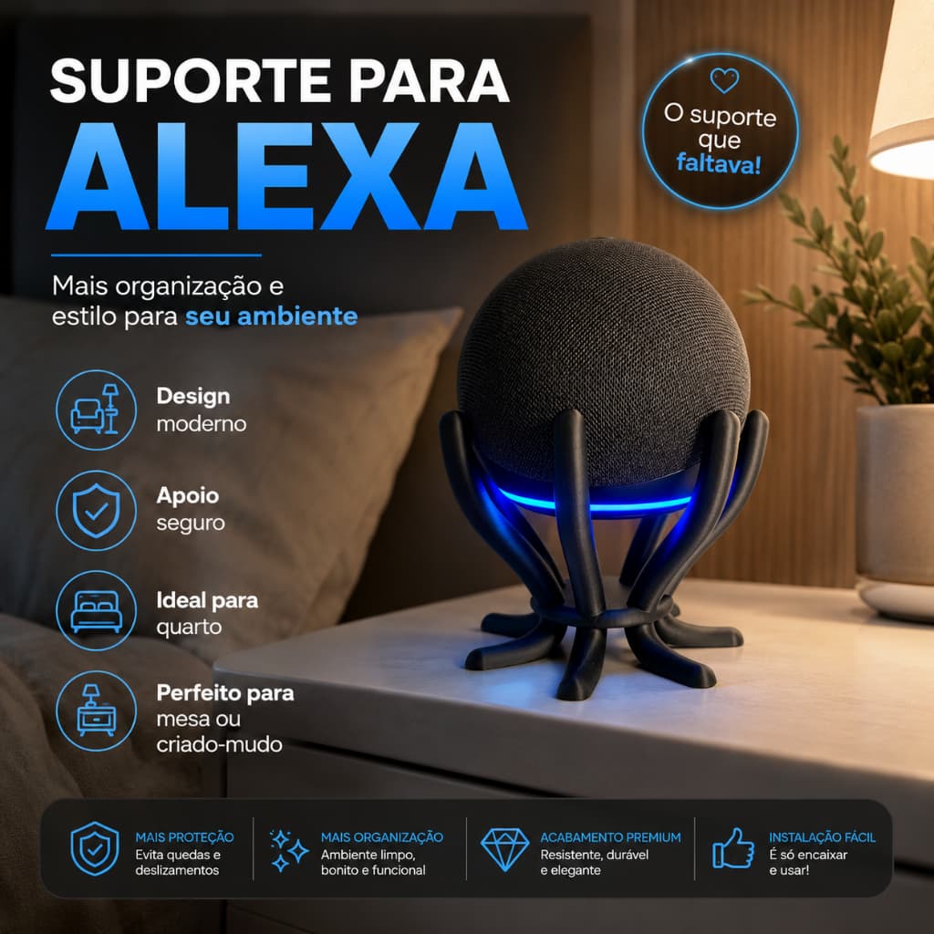 Suporte para Alexa, Base Decorativa e Organizadora para Caixa de Som Inteligente, Apoio de Mesa Moderno
