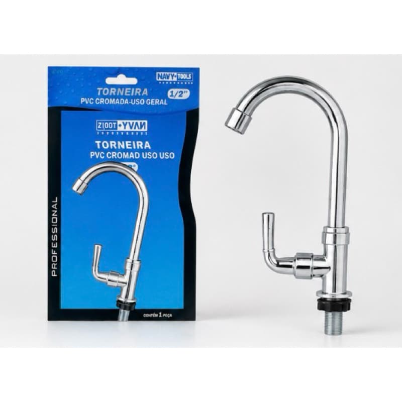 Torneira PVC Cromada 1/2” Bica Alta para Pia Tanque Cozinha Lavanderia