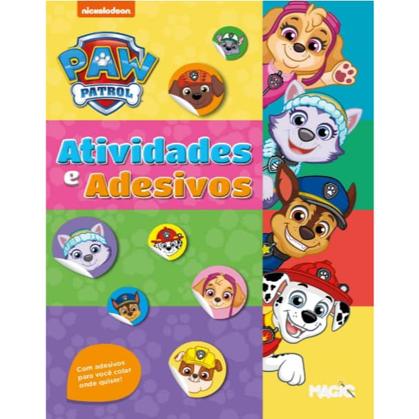 Livro de Atividades e Adesivos Patrulha Canina Unicórnios Dinossauros Infantil