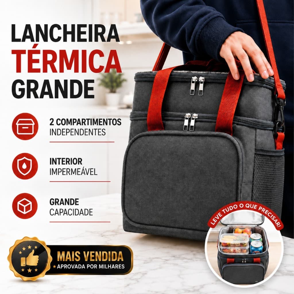 Lancheira Térmica Grande Capacidade Impermeável Com Alça Reforçada