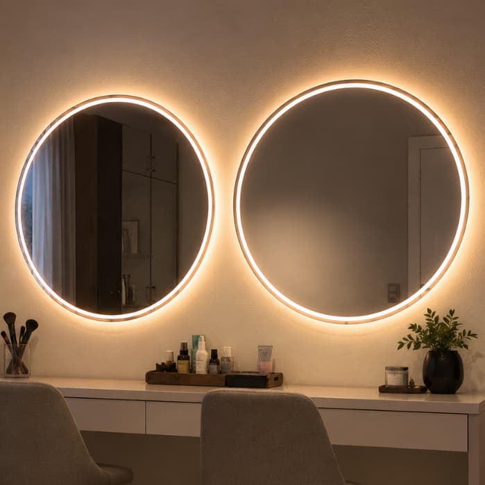 Kit com 2 Espelhos Redondo com Led mais Forte 3 cores 40x40cm Jateado Decoração Banheiro Entrega Rapida