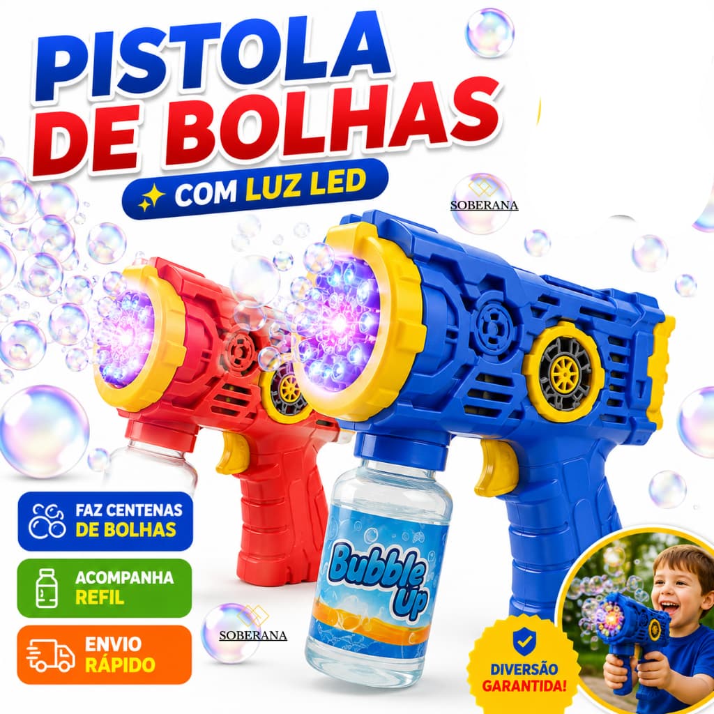Pistola Lança Bolha De Sabão Colorido Infantil - Arminha Led Automática Brinquedo Menino Menina