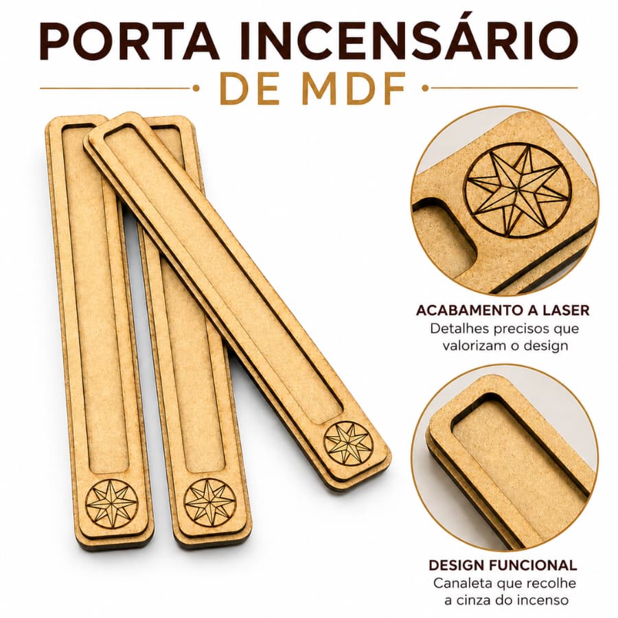 Incensário MDF Porta Incenso 22cm Suporte Para Incenso Decoração Zen Aromaterapia Artesanal