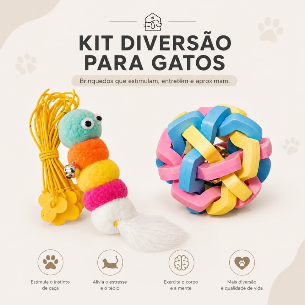 Brinquedos Interativos para Gato e Calopsita – Kit com Bolinhas