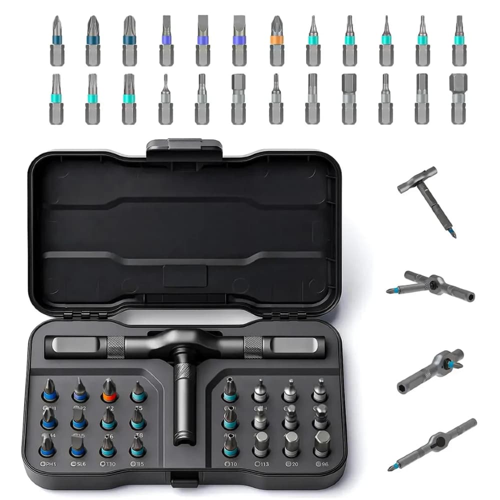 Kit 24 em 1 Chave de Fenda Catraca Multifuncional, Bits Magnéticos em Liga de Aço de Precisão, Cabo Removível Portátil