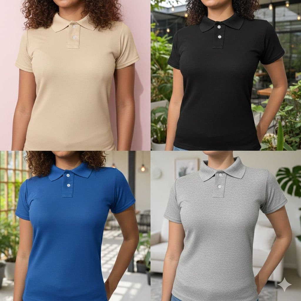 Polo Baby Look Feminina Piquet Manga Curta Camisa Gola Botão Casual