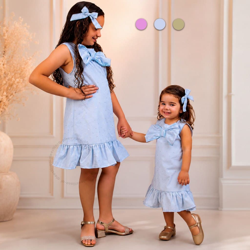 Vestido Infantil Isabelle Menina Liso Juvenil  1 ao 12 laço Casual Blogueira Rodado Babado