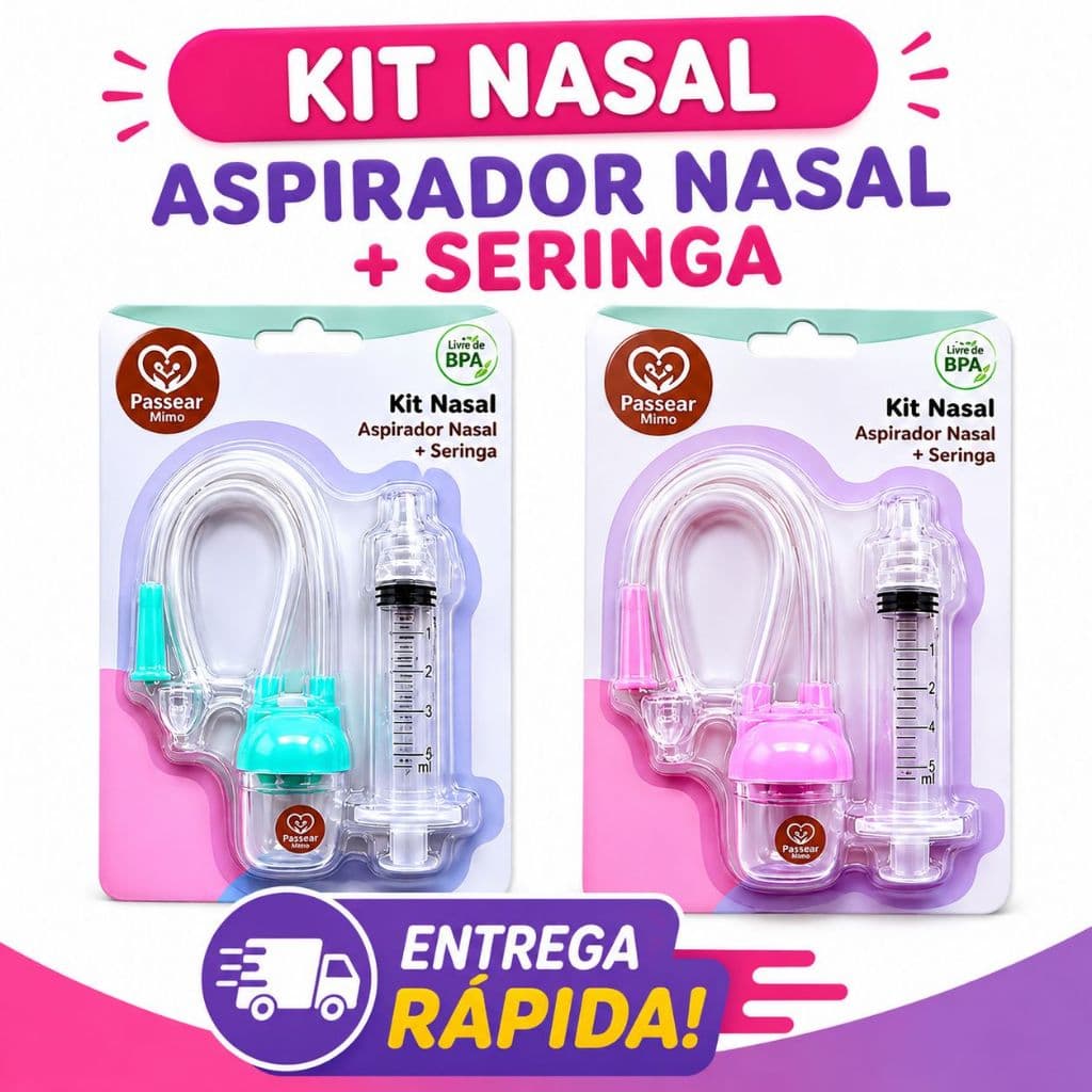 Kit 1 seringa E 1 aspirador nasal Lavagem e Limpeza nasal para Bebês rosa ou azul Tira Catarro