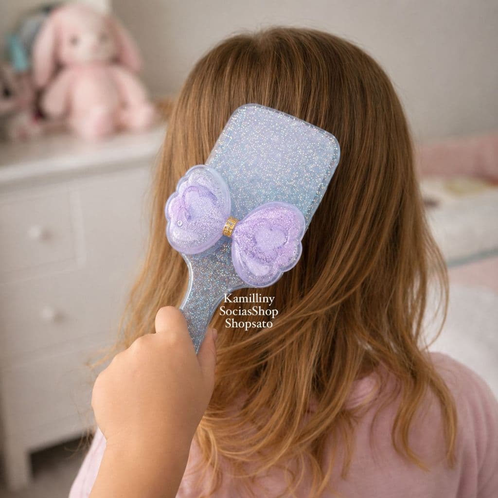 Escova de cabelo femenina Laço com glitter macia massageadora escova raquete