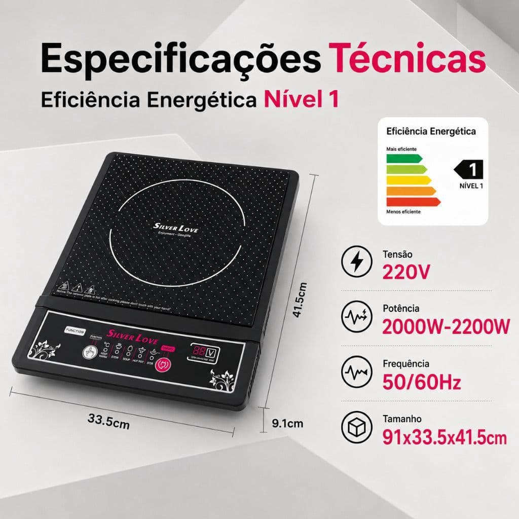 Fogão de Indução 1 Boca Portátil/Cooktop de Indução Painel Touch 2000w 110V