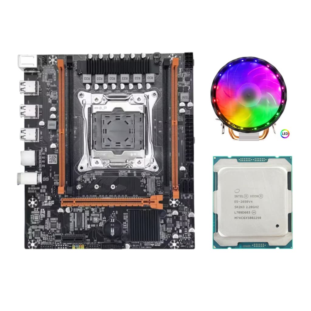 Kit Placa Mãe Qiyida X99 + Intel Xeon E5-2650 V4 / 2680 V4 / 2670 V3 / 2690 V3 + Cooler Rgb - C/ NF