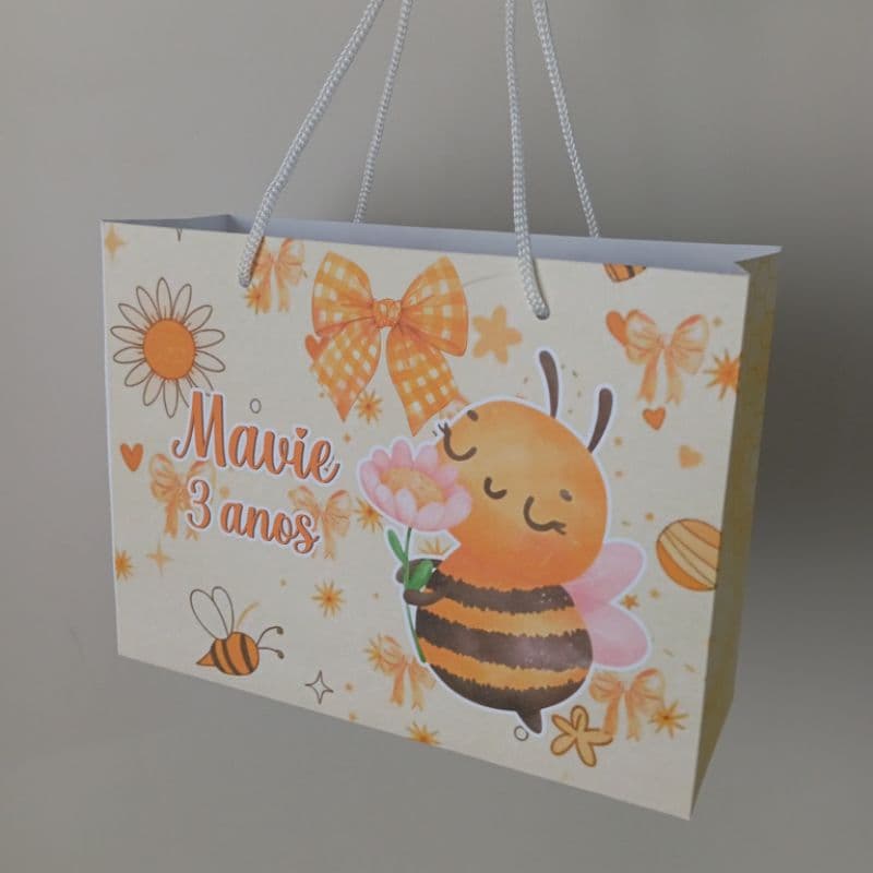 10 | 20 | 30 Sacolinhas Surpresa Lembrancinha Personalizada Abelhinha - PEGUE E MONTE - Sacolinha Abelha