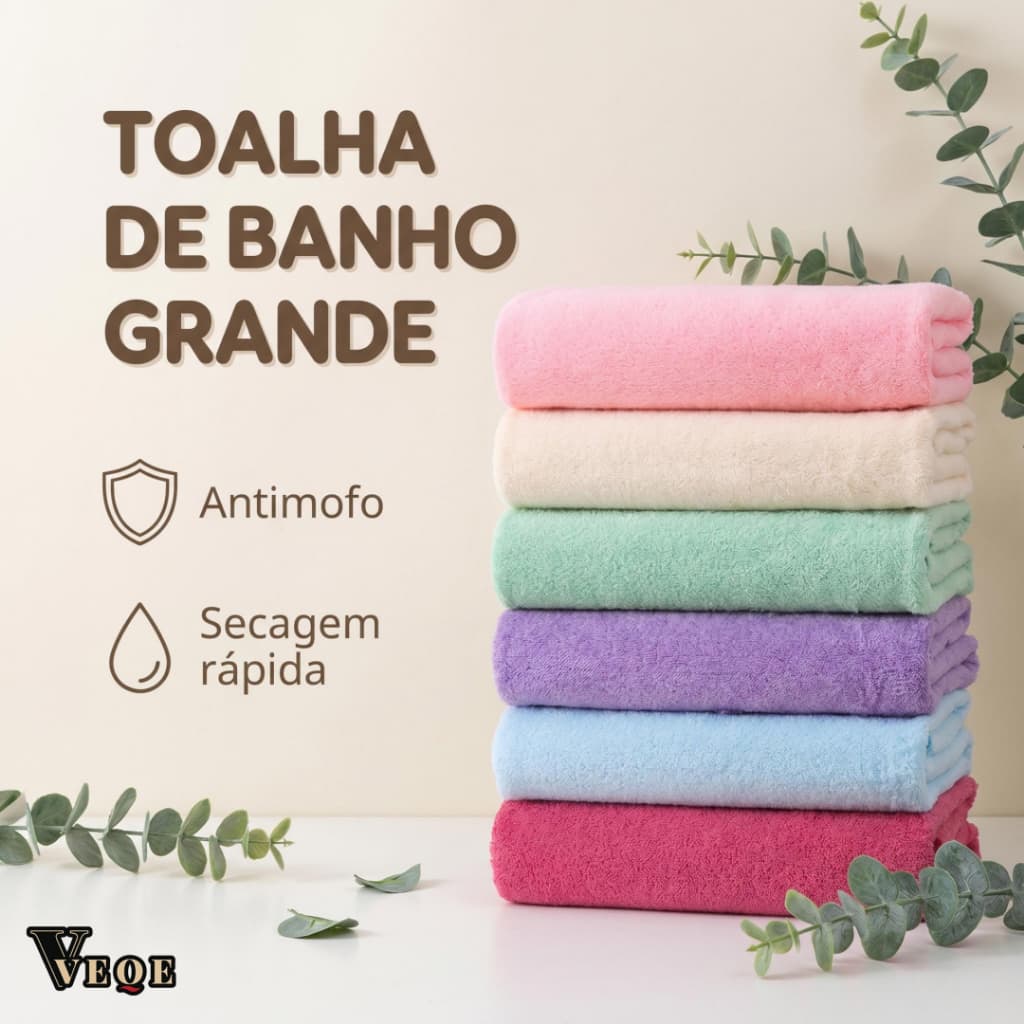 Toalha de Banho Grande VEQE 70x140cm Microfibra 100% Poliéster