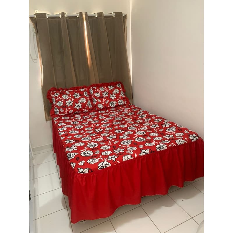 Kit Colcha Casal 3 Peças Oxford Estampada Floral Cama de Casal Colcha Decorativa com Porta Travesseiros