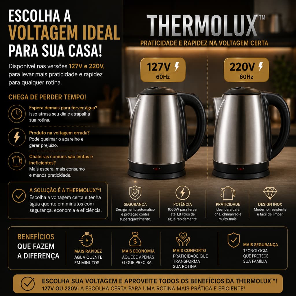 Chaleira Jarra Elétrica Inox 127V 220V Capacidade 18 Litros Potente Ferver Água Café  Chá