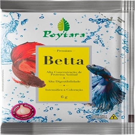Ração Poytara Betta Sachê Premium 6g - Alimento Completo que Intensifica a Cor para Peixe Betta