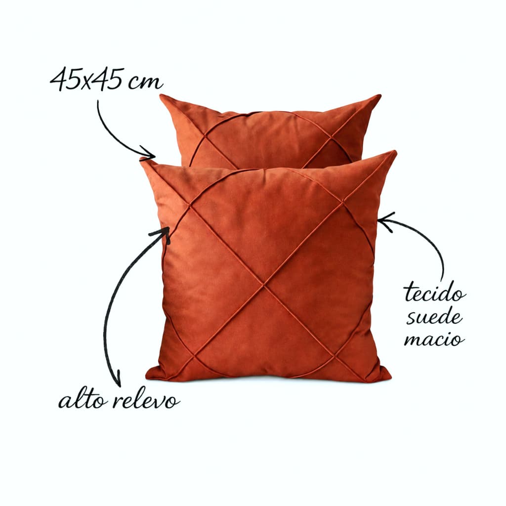 kit 2 Capas de Almofada para Sala e Quarto Drapeada Suede Tecido Macio e Aveludado
