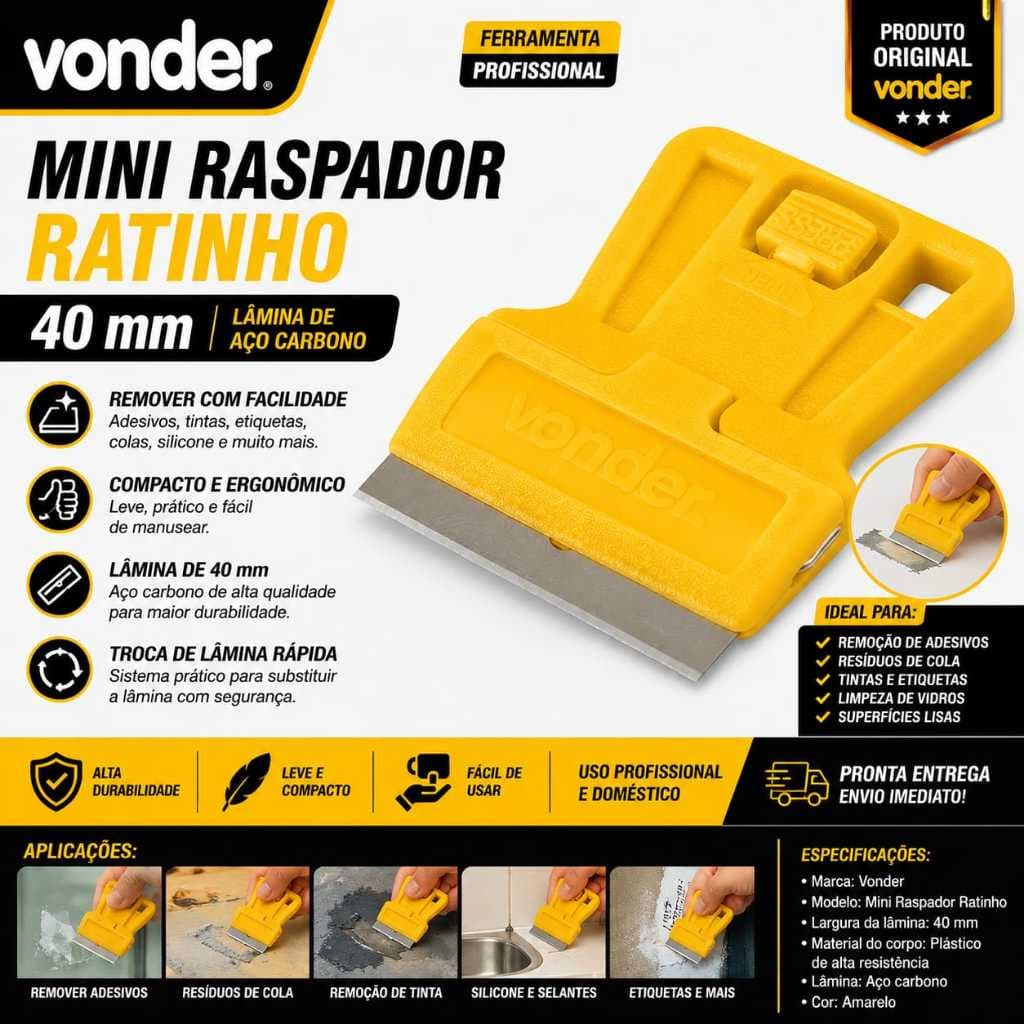 Mini raspador raspador ratinho 40 mm Vonder Para Vidro Cola Adesivo Silicone
