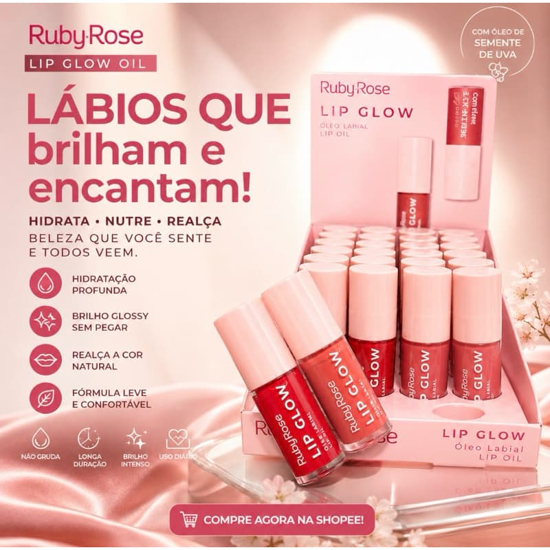 Lip Oil Hidratante Ruby Rose Gloss Labial Não Pegajoso