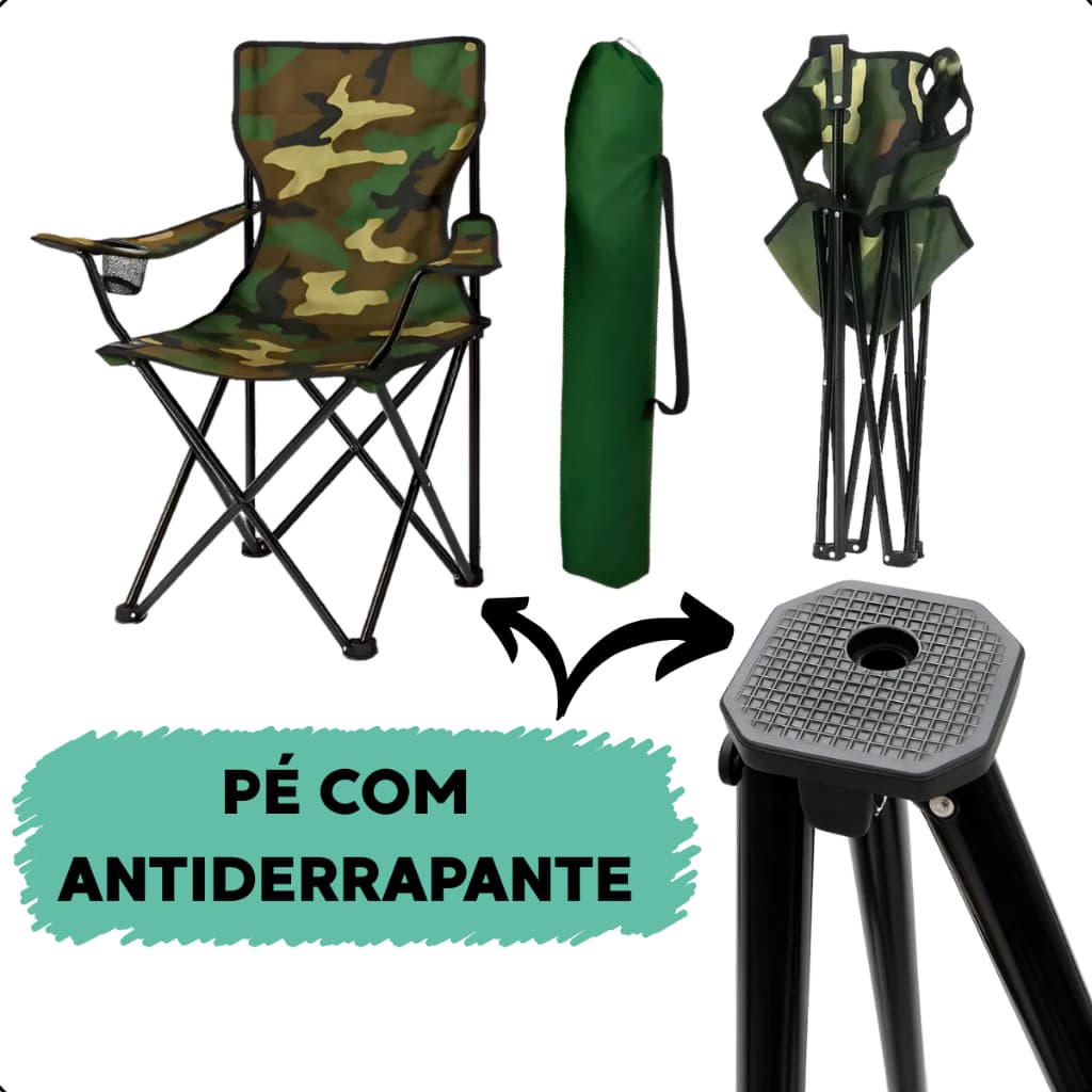 Cadeira Camping Dobravel Camuflada Porta Copo Ate 150kg