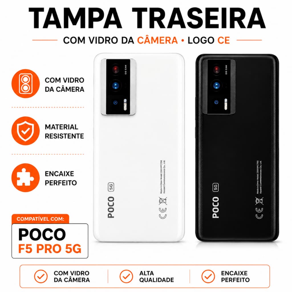 Tampa Traseira Poco F5 Pro 5G Com Vidro da Câmera com Logo CE Primeira Linha Acrílico Carcaça