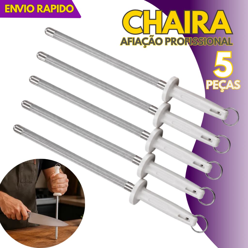 Kit 5, 3 ou 2 un - Afiador E Amolador De Facas Chaira 10 Polegadas Aço Estriado Profissional